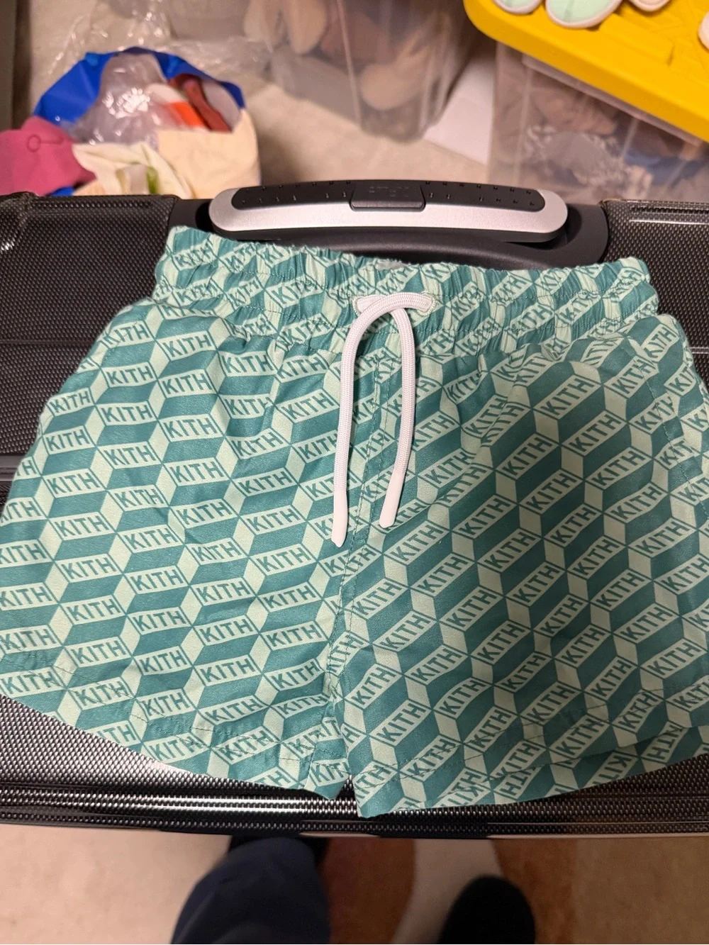Kith Aqua Geometric Logo swim trunks 2T